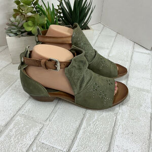 Miz Mooz Olive Green Sandals with Cutout and Stud Detail